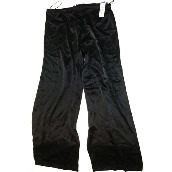 New NWT $195 M Designer Josie Natori Silk Pants Dark Black Key Crop Capri - Picture 3 of 5